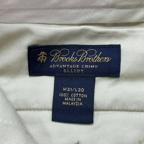 Brooks Brothers Chino Pants Men 31 x 30 Beige Tan Elliot Fit Cuffed Pleated - Picture 5 of 11